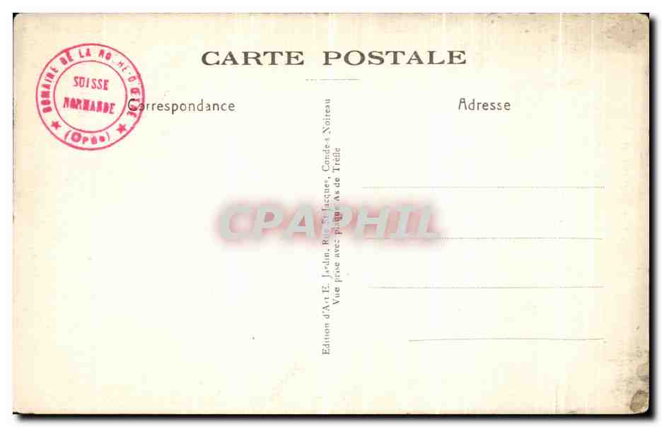 La Suisse Normande — Roche d'Oêtre, grand rocher surplombant le vide de 118m, grotte historique et légende — Édition E. Jardin, Conde-sur-Treille — Reverso
