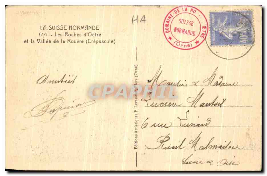CPA La Suisse Normande Les Roches d Oetre et la Vallee de la Rouvre — Verso