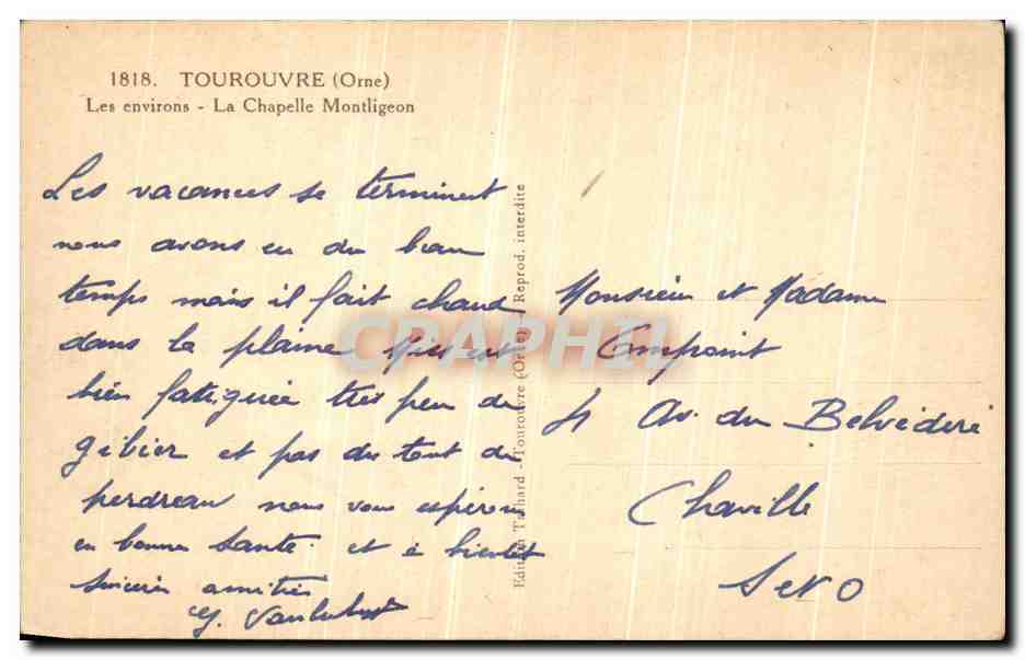 CPA Tourouvre Les Environs La Chapelle Montligeon — Rückseite