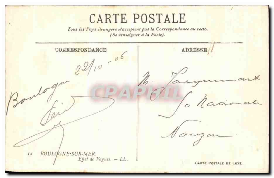 Boulogne-sur-Mer — Efecto de Ondas — Tarjeta Postal de Lujo, n°12 — Reverso