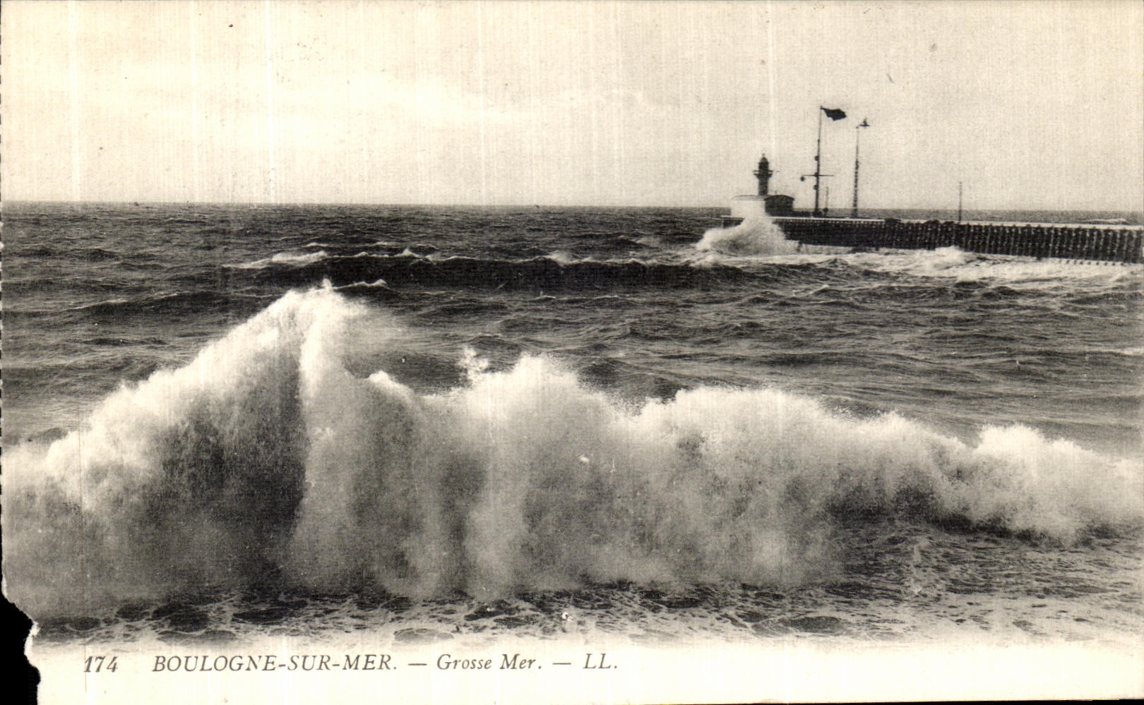 Cartolina d'epoca Boulogne Sur Mer Grosse Mer