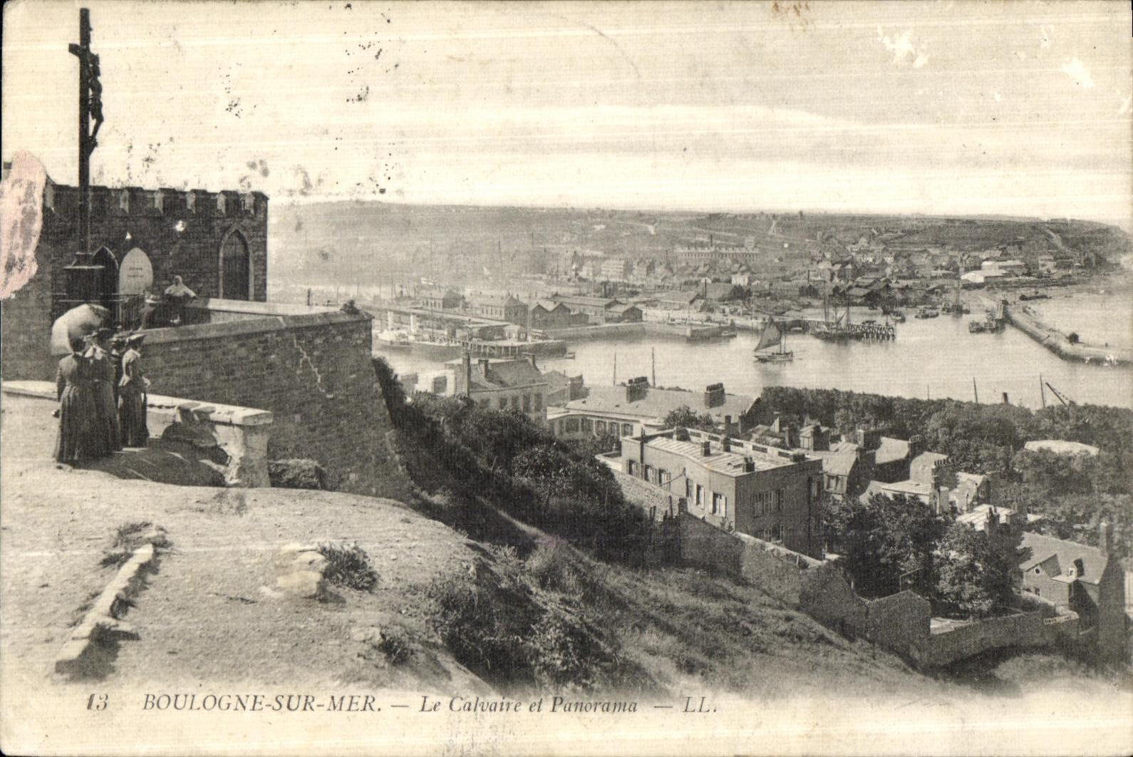 Tarjeta postal antigua Boulogne sur Mer La Calvaire y Panorama