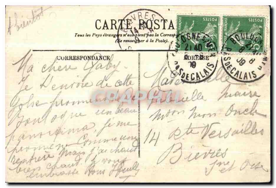 Tarjeta postal antigua Boulogne sur Mer La Calvaire y Panorama — Reverso
