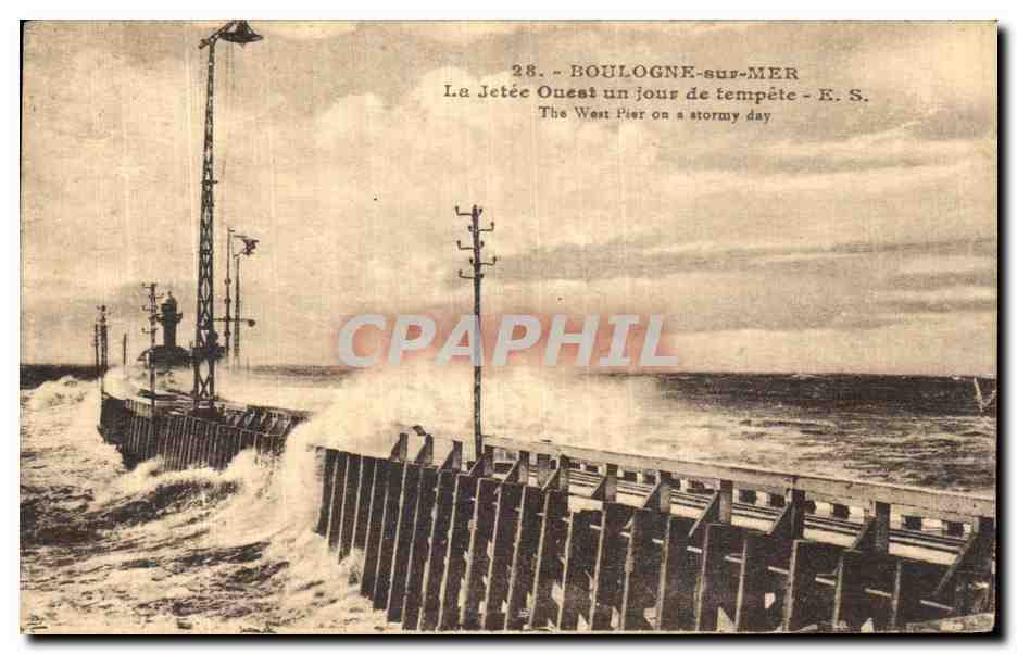 Boulogne-sur-Mer — La Jetée Ouest un jour de tempête — Uitgever Stevensard, n°28