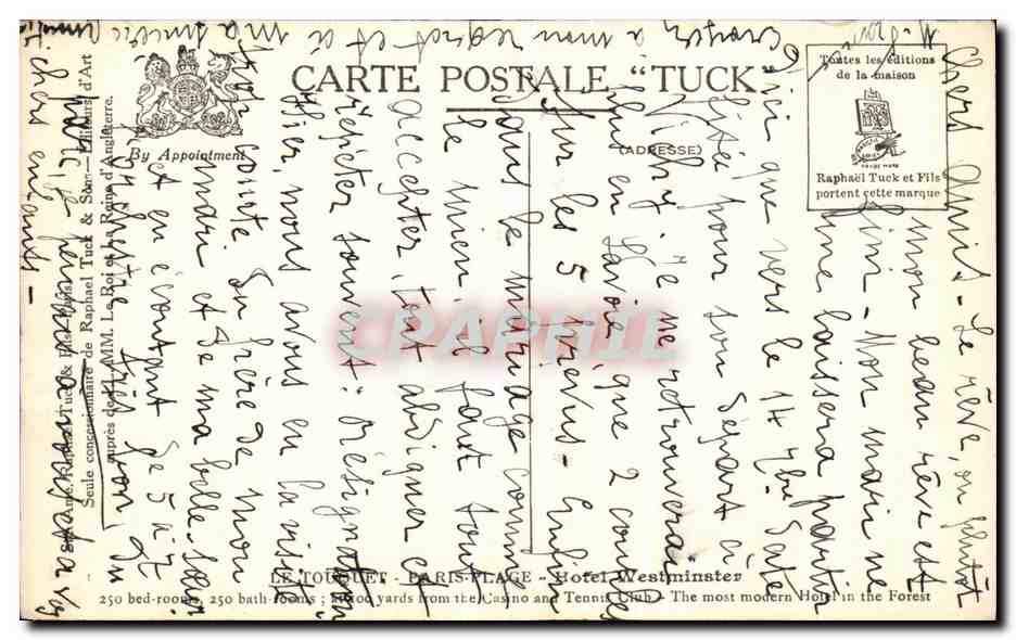 Hôtel Westminster — Paris-Plage — éditeur Tuck & Co — Rückseite