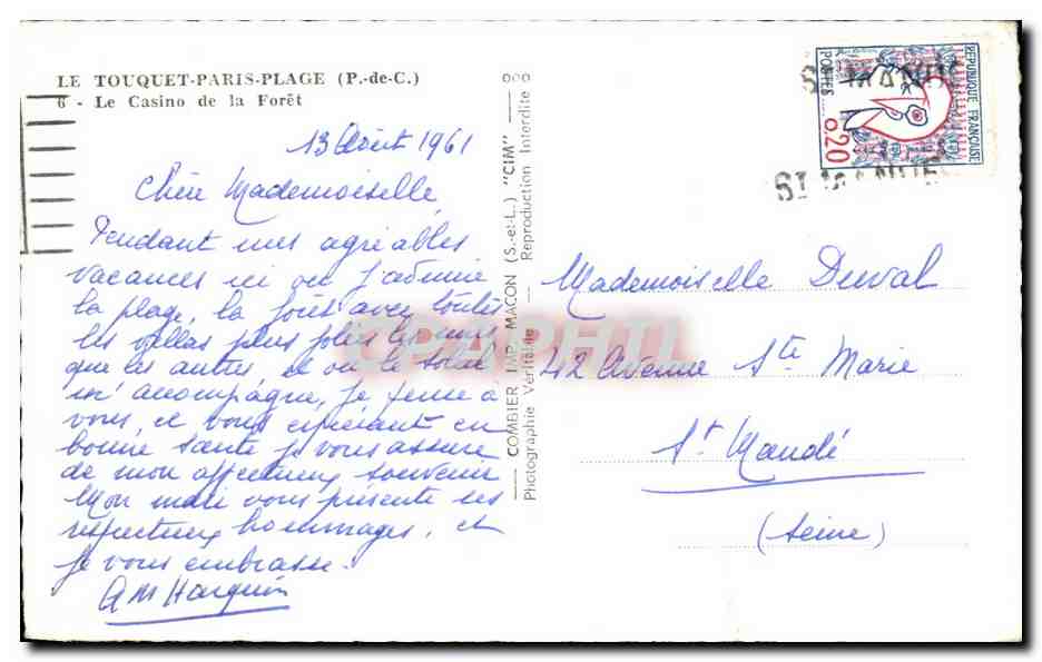 CPA La Touquet Paris Plage Le Casino de la Foret — Verso