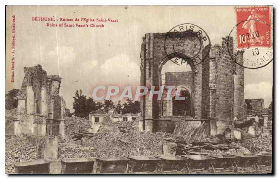 CPA Bethune Ruines de l Eglise Saint Vasst