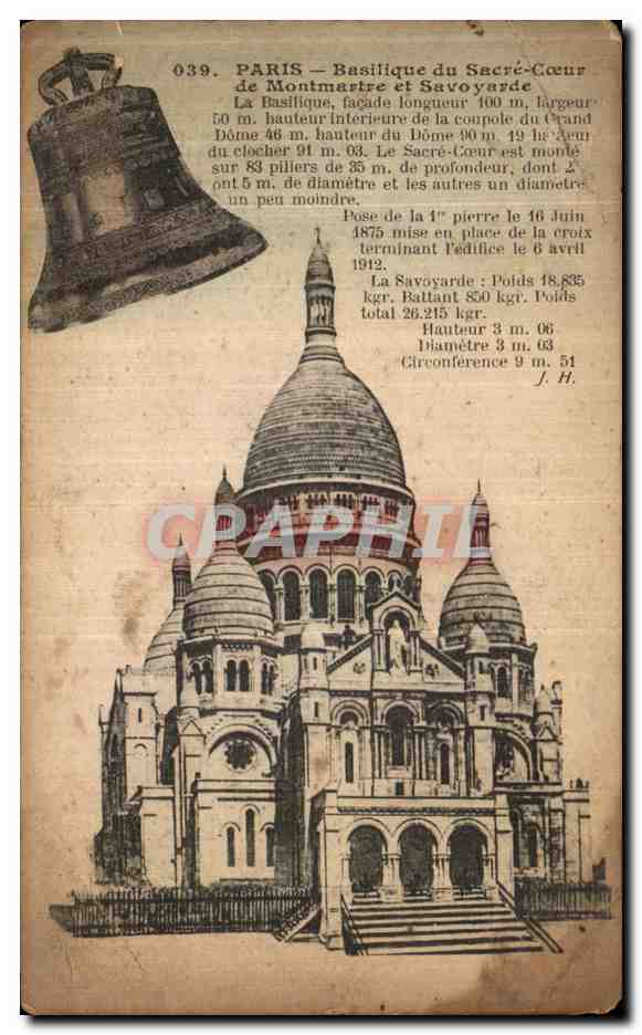 Tarjeta postal antigua París Basílica del Sagrado Corazón de Montmartre y savoyarde