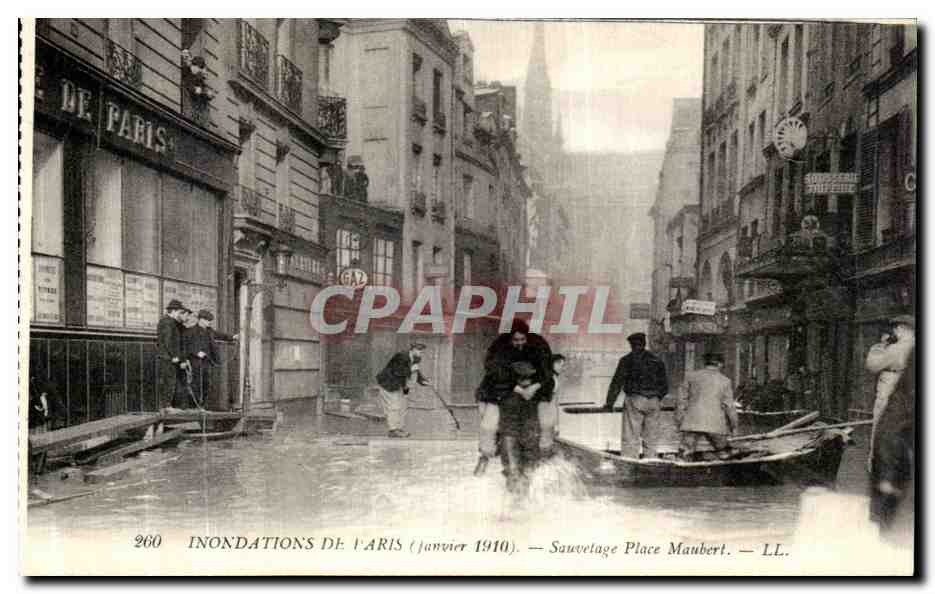 Overstromingen in Parijs — Januari 1910 — R redding op Place Maubert — LL. — N° 260