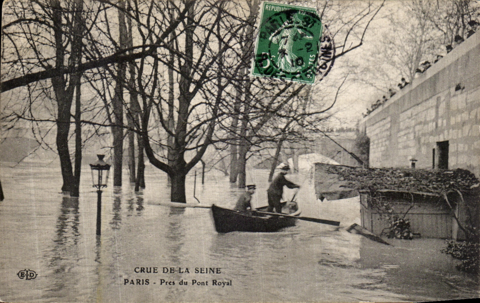 Crue de la Seine — Paris, près du Pont Royal — Éditeur EJD