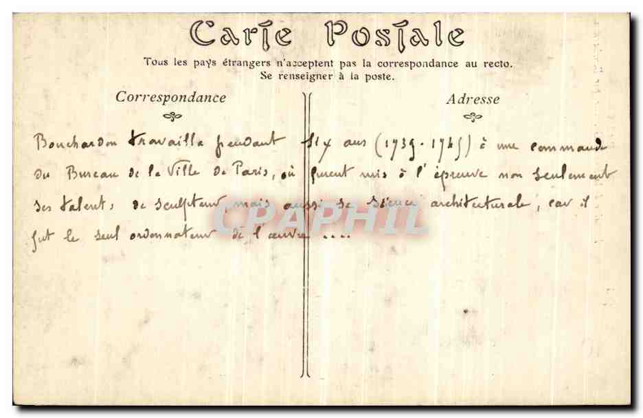 CPA Paris Fontaine de la Rue de Grenelle Par Bouchardon — Rückseite