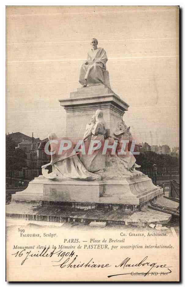 CPA Paris Place de Breteuil Monument eleve la Memoire de Pasteur par souscription internationale