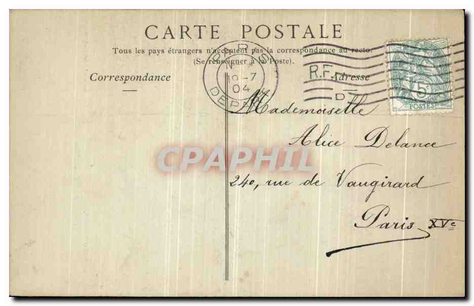 CPA Paris Place de Breteuil Monument eleve la Memoire de Pasteur par souscription internationale — Rückseite