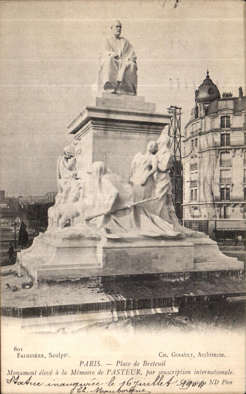CPA Paris Place de Breteuil Monument eleve la Memoire de Pasteur par souscription internationale