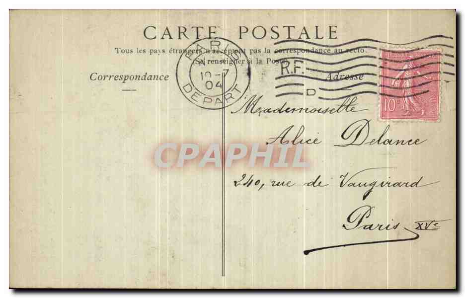 CPA Paris Place de Breteuil Monument eleve la Memoire de Pasteur par souscription internationale — Rückseite