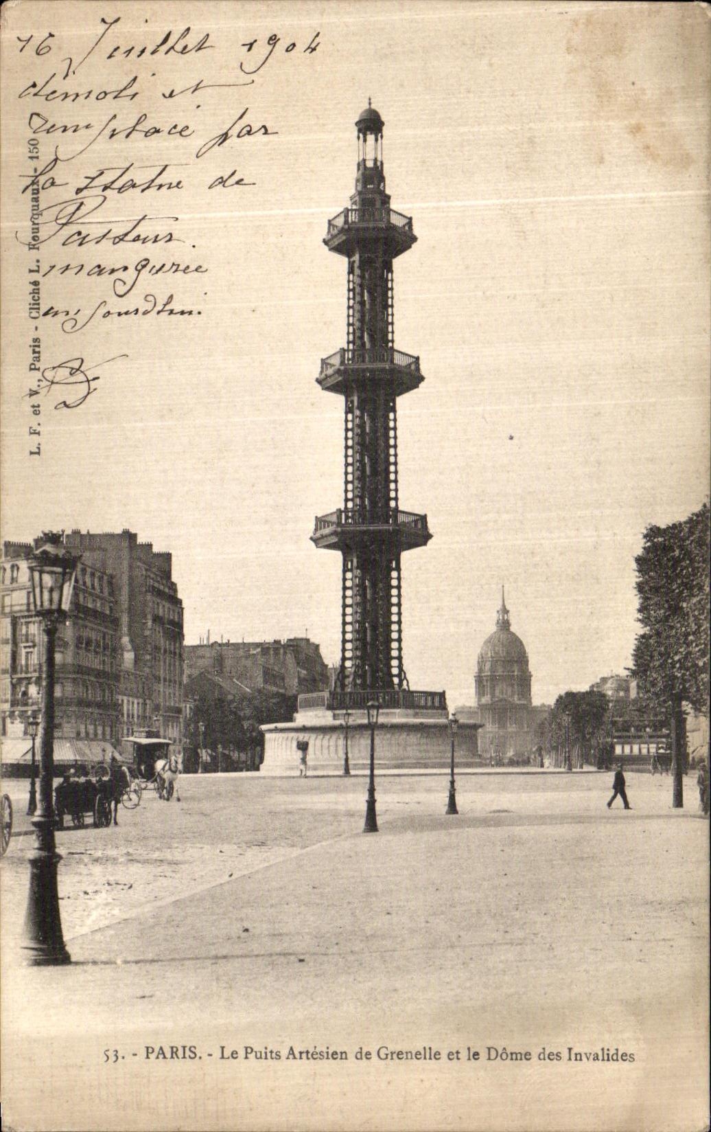 CPA Paris Le Puits Artesien de Grenelle et le Dome des Invalides remplace par statue de Pasteur 