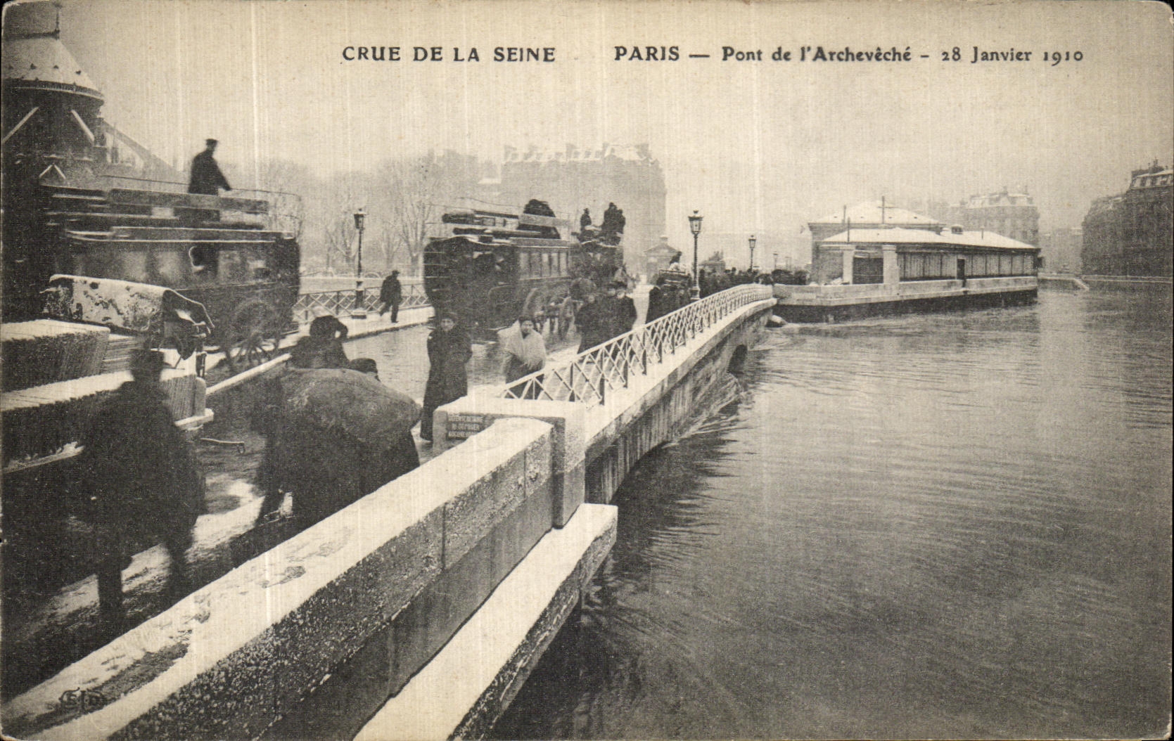 Allagamento del fiume Senna — Parigi — Ponte dell'Arcivescovo — 28 Gennaio 1910