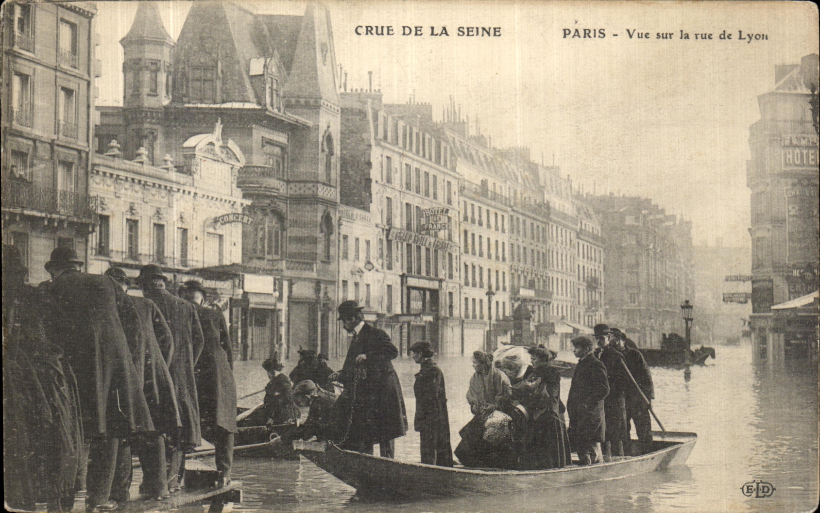 Inundación del río Sena — París - Vista de la rue de Lyon — E.P.D.