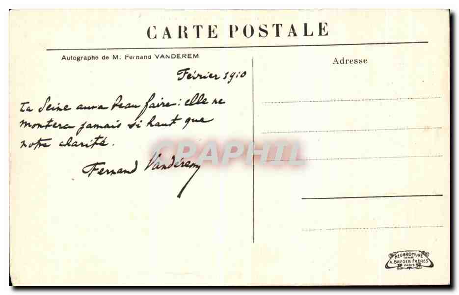 CPA Souvenir des Inondations de Janvier Paris La Rue Saint Dominique — Rückseite
