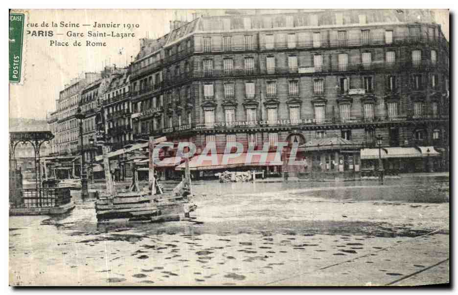 CPA Crue de la Seine Janvier Paris Gare Saint Lazare Place de Rome