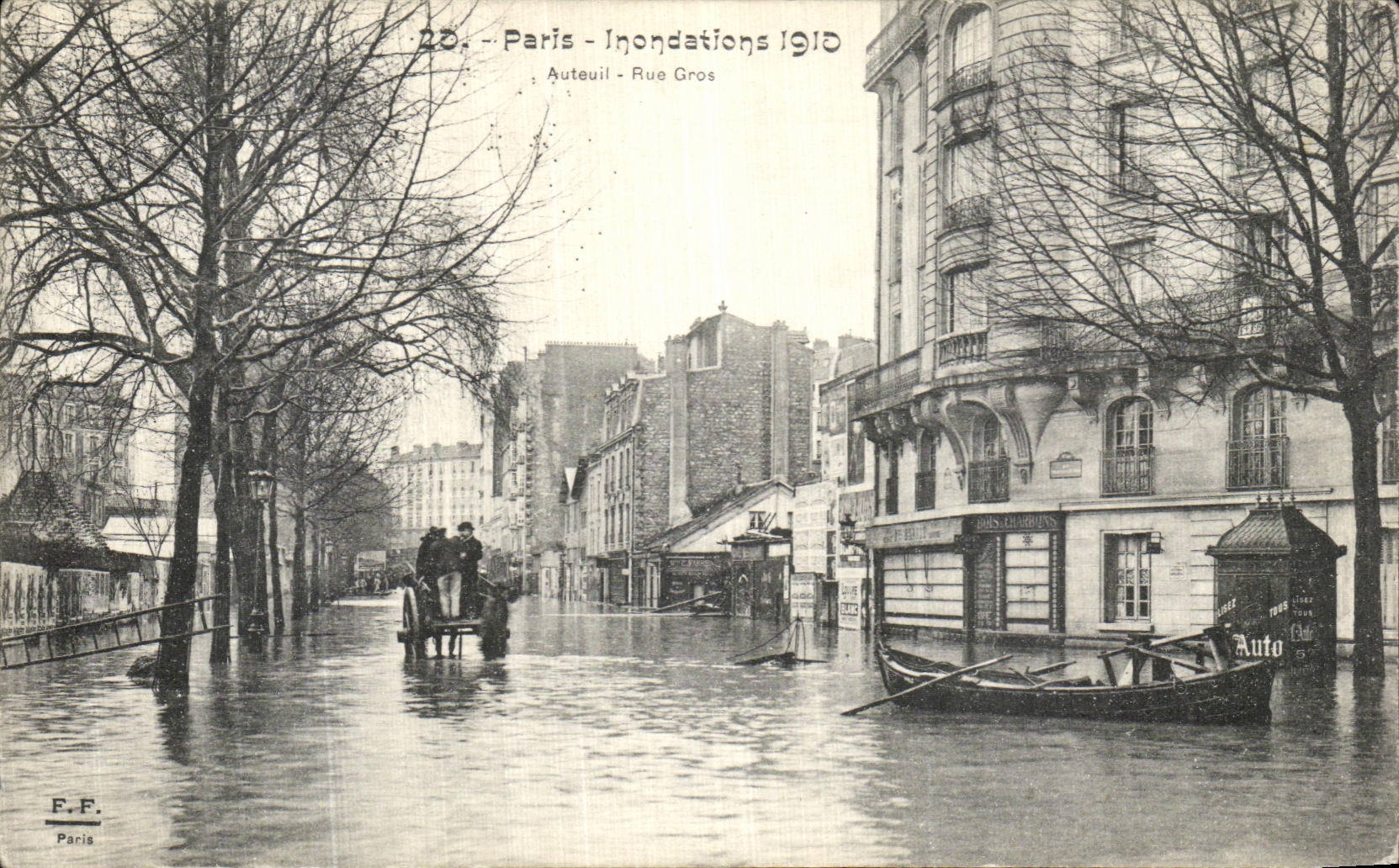 Paris - Inondations 1910 - Auteuil Rue Gros — F.F. Paris