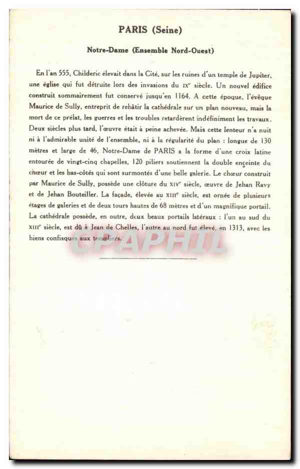 CPA Paris Notre Dame Cathedrale — Verso