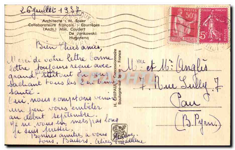 CPA Paris Exposition Internationale 1937 Pavillon de l Allemagne Drapeau nazi — Verso