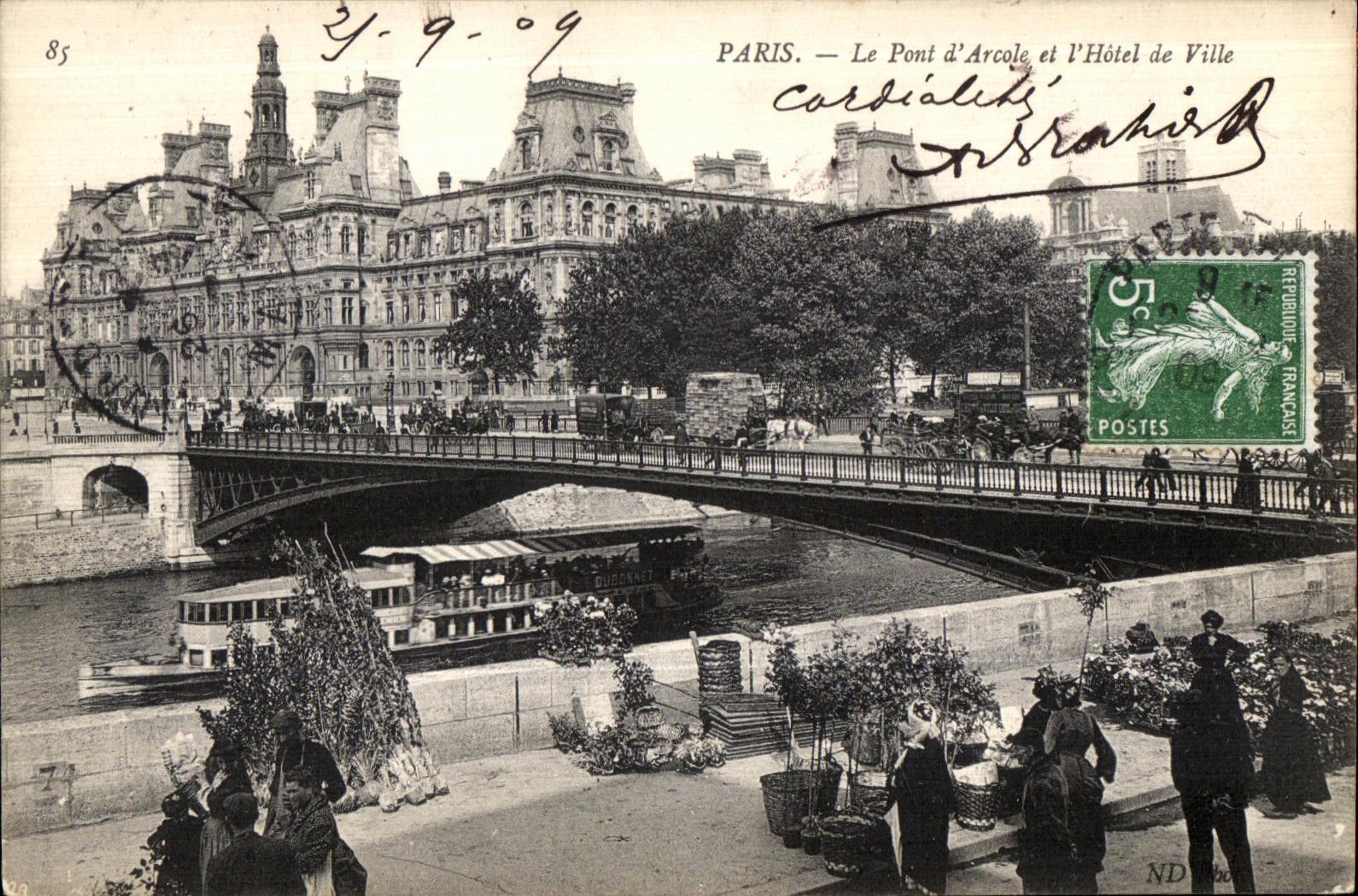 Paris — Le Pont d'Arcole et l'Hôtel de Ville — Carte postale Cardiâlès