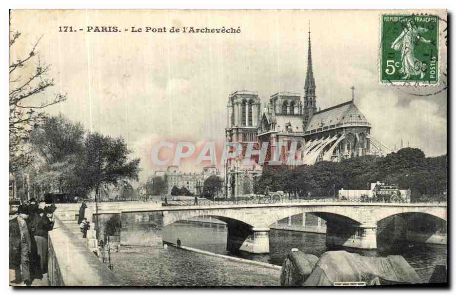 CPA Paris Le Pont de L Archeveche Notre Dame