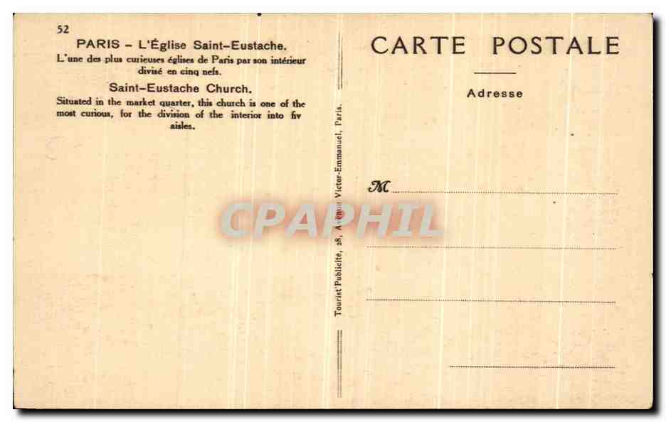 CPA Paris L Eglise Saint Eustache — Verso