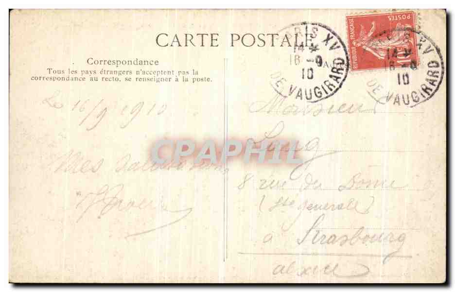 CPA Paris Place Denfert Rochereau et Boulevard Arago Lion — Rückseite
