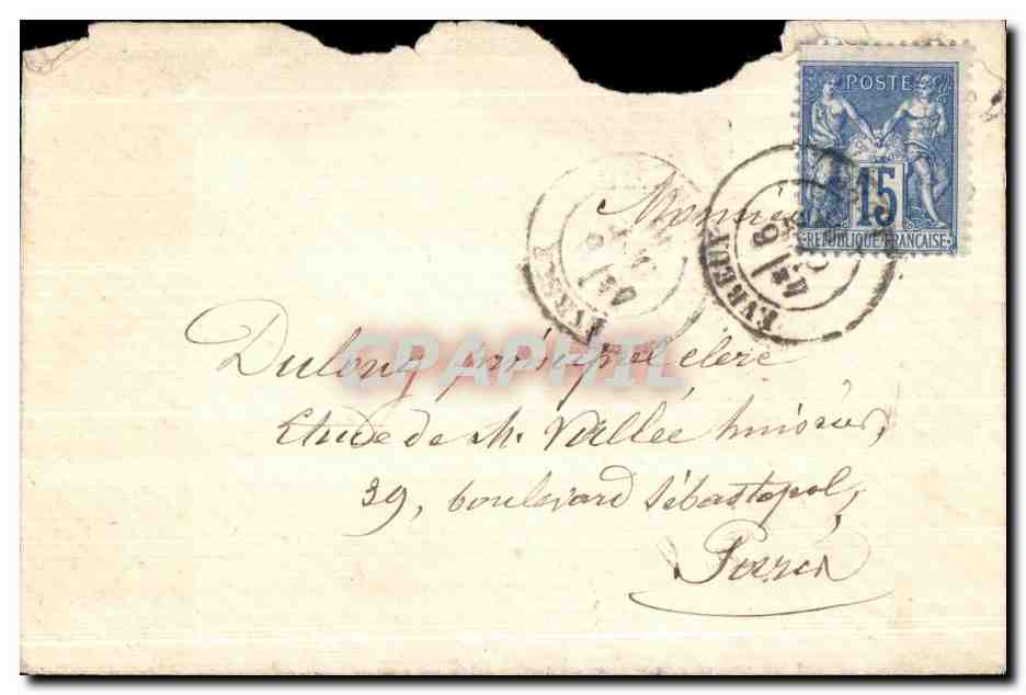 Petite lettre Type SAge 15c Bleu de Evreu 1881 pour Mr Dulong a Paris 