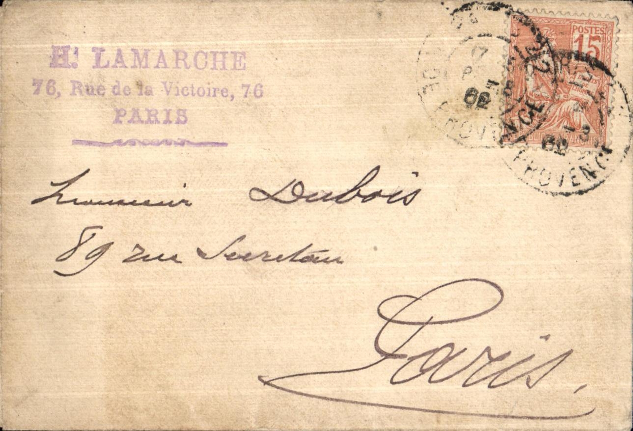 Petite lettre 15c Type mouchon 1902pour Paris Lamarche Rue de la Victoire 