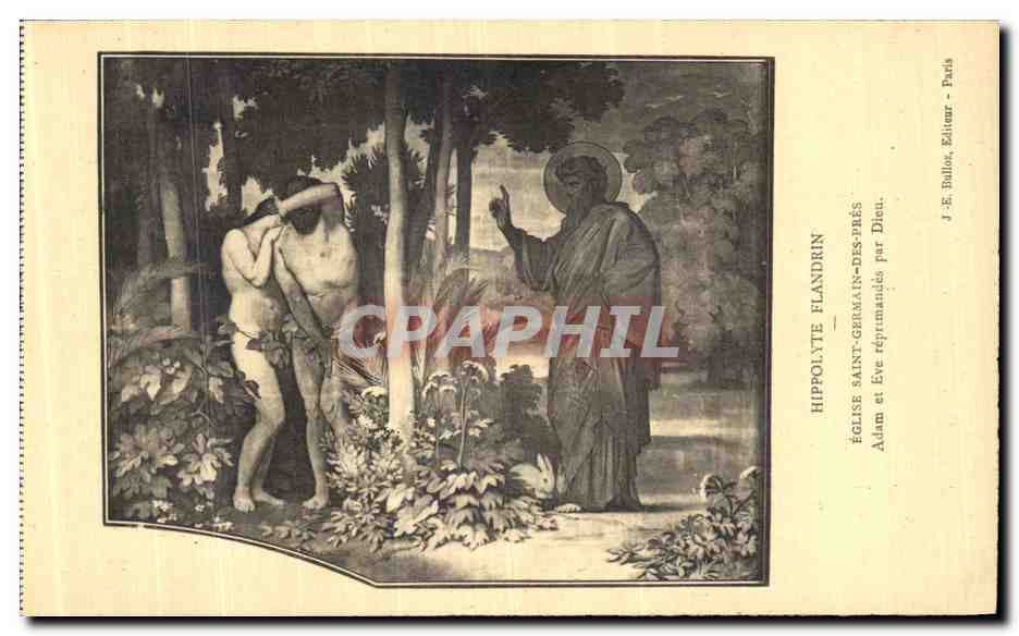 CPA Paris Hippolyte Flandrin Eglise Saint Germain des Pres Adam et Eve reprimandes par Dieu