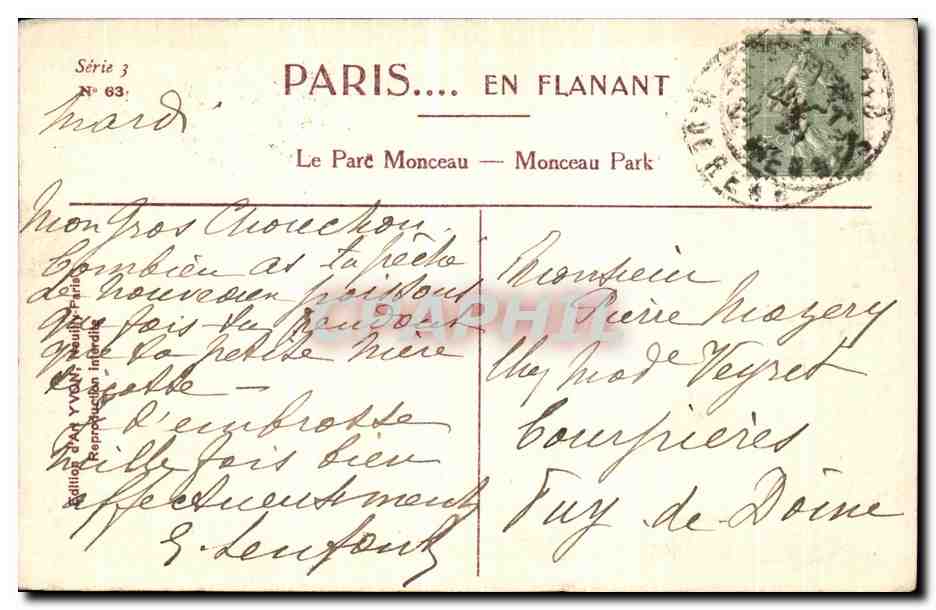 CPA Paris En Flanant Le Parc Monceau — Verso