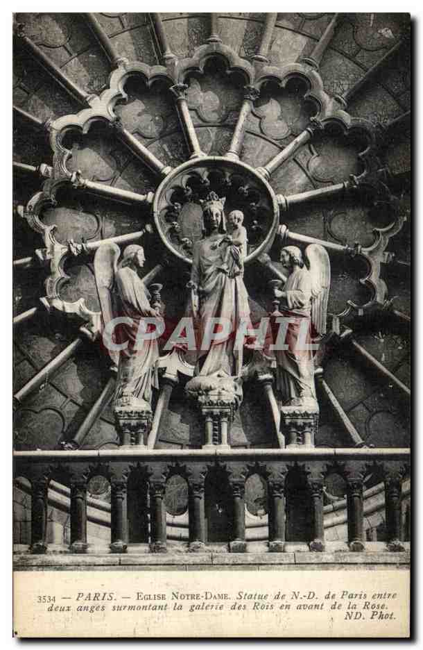 CPA Paris Notre Dame Statue de ND de Paris entre deux anges