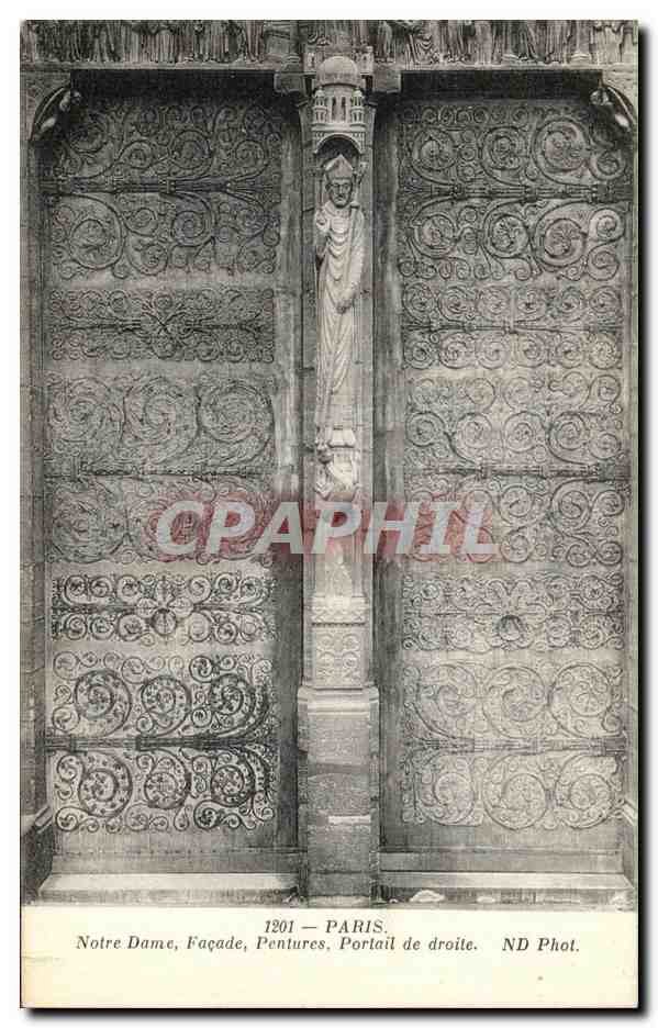CPA Paris Notre Dame Facade Pentures Portail de Droite 