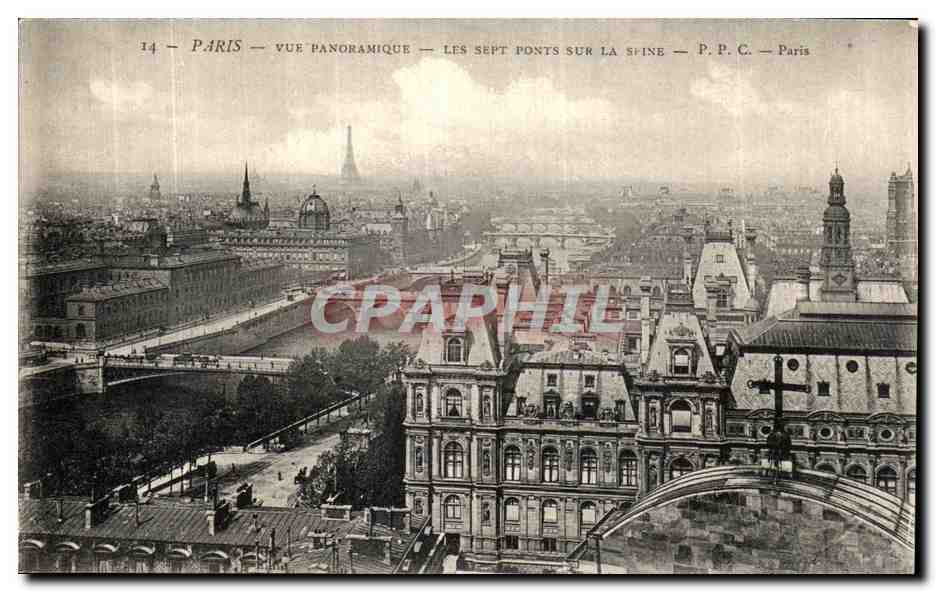 Paris — Panoramic View — The Seven Bridges over the Seine — P.P.C. Paris