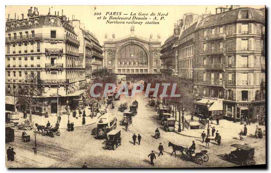 CPA Paris La Gare du Nord et le Boulevard Denain