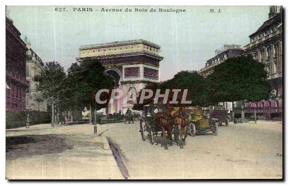 CPA Paris Avenue du Bois de Boulogne Caleche Automobile