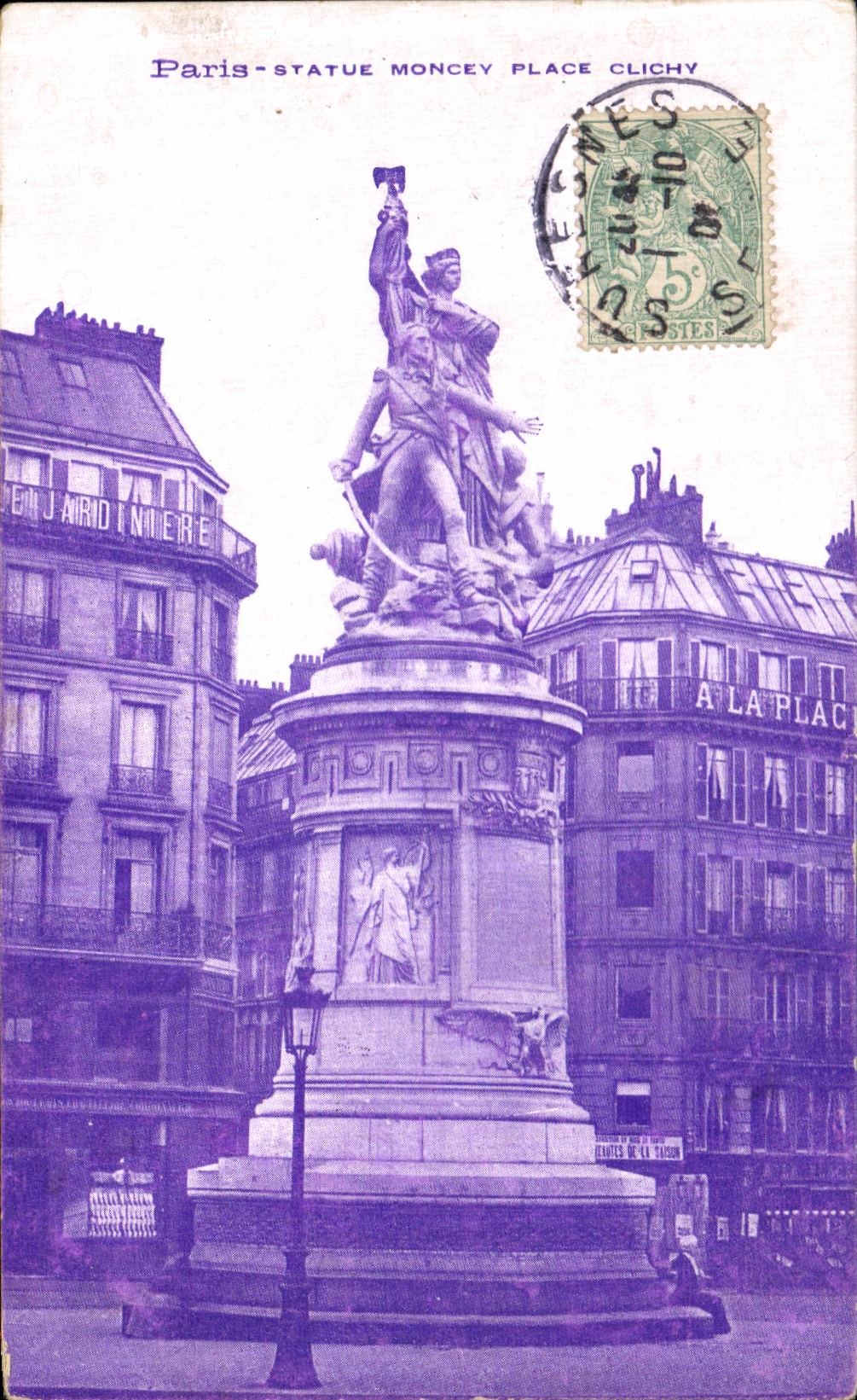 CPA Paris Statue Moncey Place Clichy 