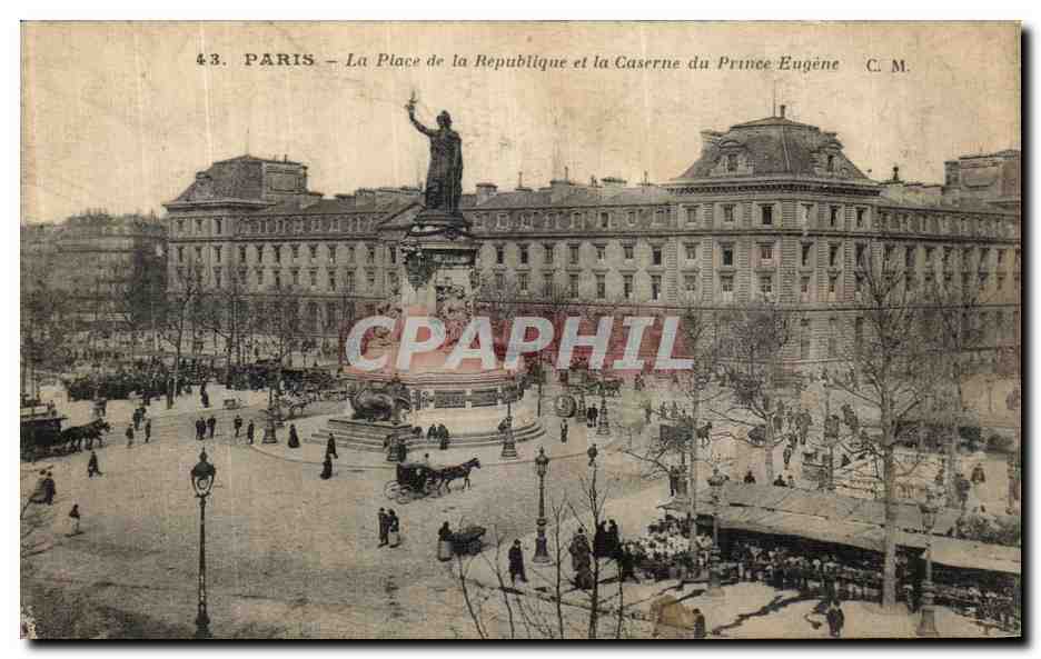 CPA Paris Place de la Republique et la Caserne du Prince Eugene