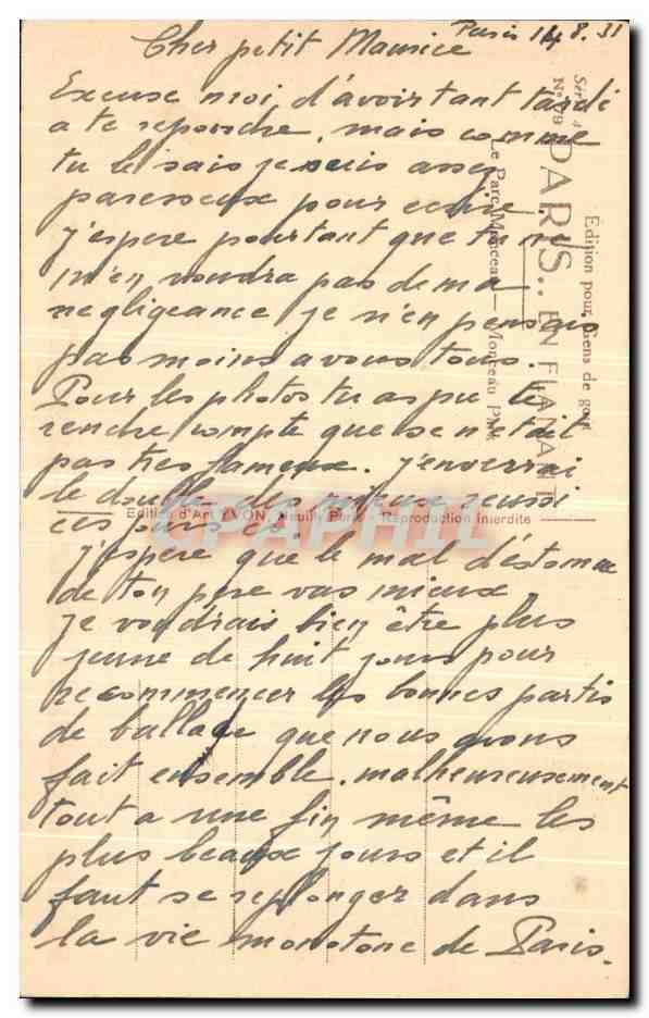 CPA Paris En Flanant Le Parc Monceau — Verso