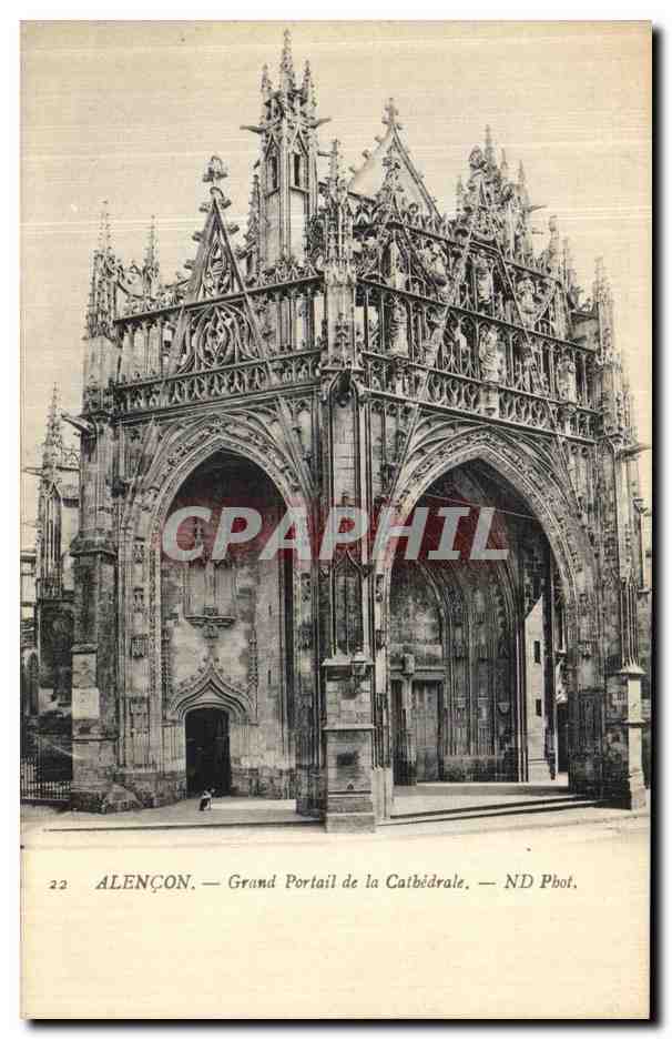 CPA Alencon Grand Portail de la Cathdrale
