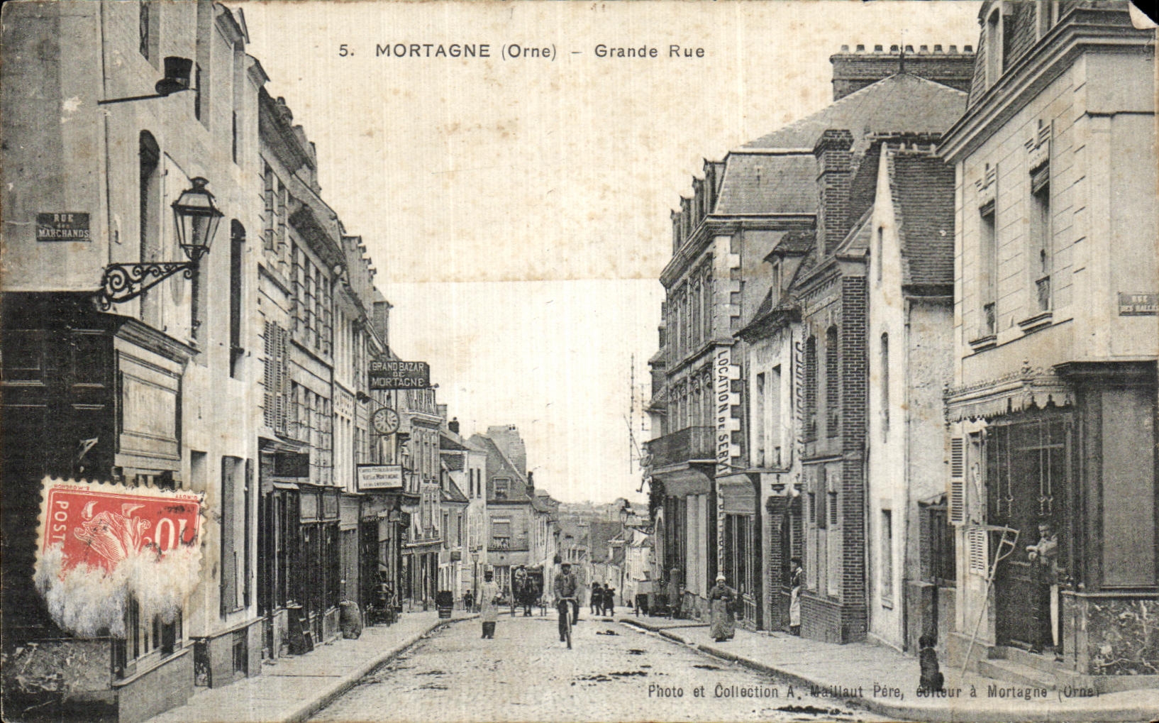Tarjeta postal antigua Mortagne Grande Rue