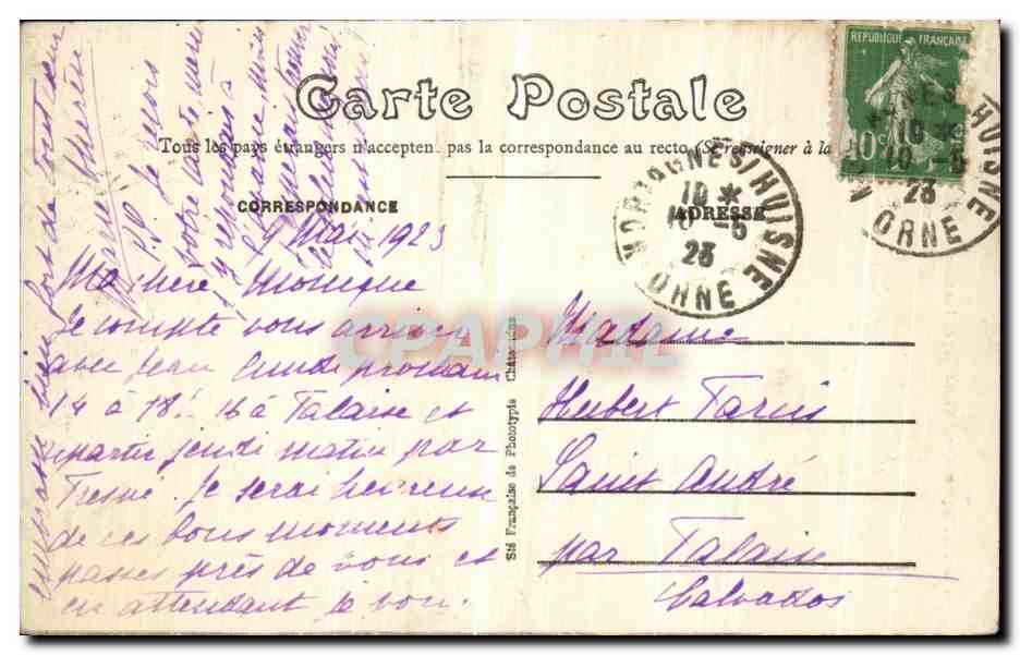 CPA Mortagne Hospice de la Ville — Verso