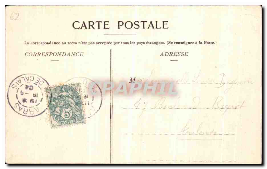 CPA Arras L Hotel de Ville  — Rückseite