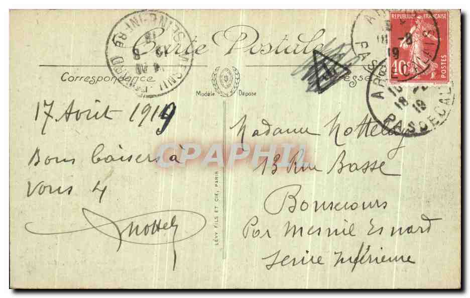 CPA Arras La Grande Guerre La Rue St Gery Militaria — Verso