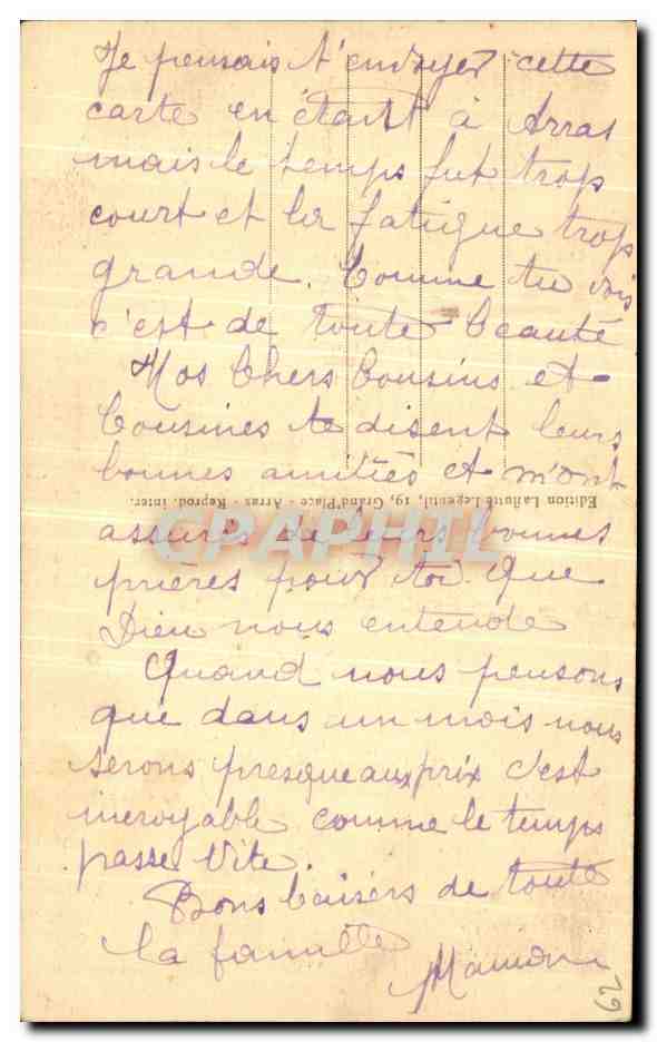 CPA Arras La Rue d Amiens Le St Sacrement — Verso
