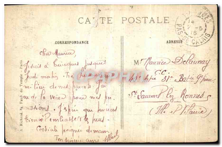 CPA Arras La Grande Guerre Aspect de la ville bombardee Militaria — Rückseite